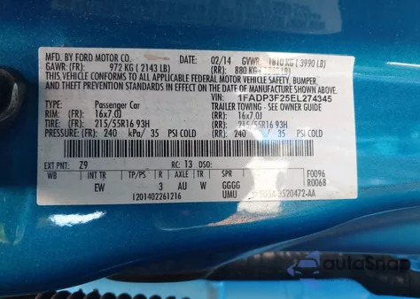 2014 Ford Focus Se z USA, uszkodzony, nr VIN 1FADP3F25EL274345